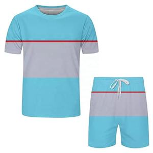 Conjunto de fitness ecológico sólido de dos piezas, chándal informal, camiseta y pantalones cortos de manga corta para hombre de verano 2021 - Product Image 3