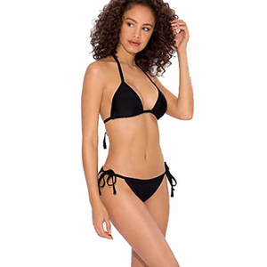Women's <b>Black</b> Solid Color <b>Bikini</b> Set Crossed Halter Top G-<b>string</b> Bottom Swimwear Plus Size Sexy Stretch Spandex Polyester 1 - Product Image 3