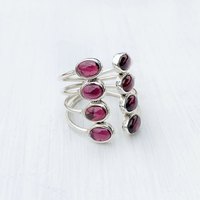 Bague ovale en grenat et argent sterling, classique, ajustable, personnalisable, ouverte, vintage, pour mariage, fête, unisexe