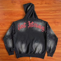 Vente en gros survêtement unisexe poids lourd lavé à l'acide 100% coton sweat à capuche zippé et vêtements de mode