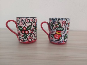 Ensemble de tasses à café turques en céramique vintage classiques, peintes à la main, faites à la main, avec plateau, motif fruits, pour la maison, passe au lave-vaisselle, DAFNI - Product Image 1