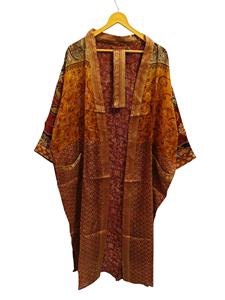 Pure soie Sari Kimono léger Vintage Sari Robe doux plage Robe de soirée indien à la main Kimono en soie - Product Image 4