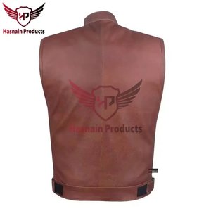 Gilets en cuir véritable marron pour hommes, veste d'été décontractée, courte, mince, sans manches, gilet d'hiver en cuir de vachette pour moto - Product Image 3