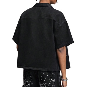 Camisa personalizada con diamantes de imitación para hombre, camisa informal de mezclilla holgada de un solo pecho para hombre, camiseta personalizada de gran tamaño para hombre, 100% algodón - Product Image 2