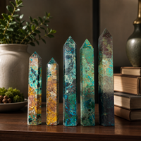 Tour de cristal de pin Phénix poli de 21 cm à 30 cm, pointe vert-bleu, pierre minérale, décoration d'intérieur, cadeau de collection