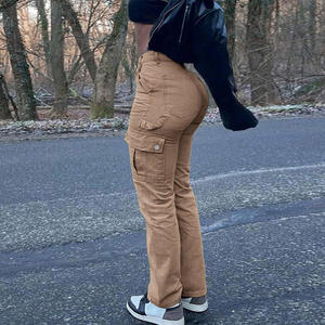 <b>Soft</b> Casual Comfortable Wholesale Price Women Cargo Straight <b>Jeans</b> Wide Leg Side Pockets Vintage Pants for Women Spring - Product Image 3