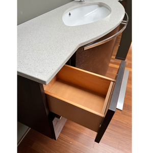 Modern Italian Style Dark <b>Oak</b> Bathroom Vanity with Quartz Top & Integrated Sink, Rounded Edges, Contemporary Design - Product Image 3