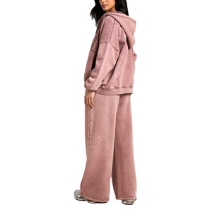 Nouveau élégant femmes Logo personnalisé acide lavage fermeture éclair à capuche survêtement jambe survêtement pantalon survêtement pièce ensemble femme survêtement 2026 - Product Image 5