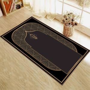 <b>Gold</b> & Black Islamic Prayer Rug: Elegant Muslim Rug,With Pile Soft Rug - Product Image 5