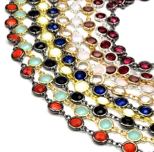 6毫米水晶6-7米念珠链黄铜镀金链派对服装嵌框链珠宝制作链