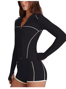 Ensemble deux pièces de sport de haute qualité pour femme, en toile unie, écologique, respirant, séchage rapide, pour le printemps/été, idéal pour la gym et le fitness - Product Image 2