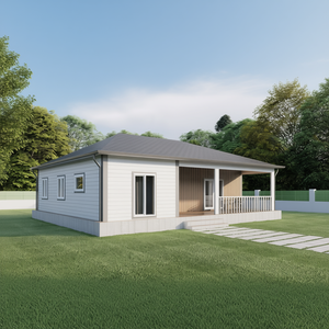 Villa moderna de una sola planta con estructura de acero ligero, exterior blanco, con porche y diseño de puerta corrediza - Product Image 3