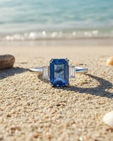 Bague moderne en zircon bleu de laboratoire taille émeraude, plaqué or 14K/18K, pierres latérales blanches AD, délicate et élégante, pour femme, mariage