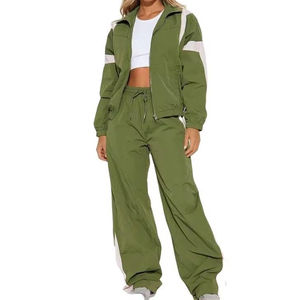 Conjunto Deportivo de 2 Piezas para Mujer, con Logotipo Personalizado OEM, 100% Algodón, Ligero, sin Cuello, Sudadera con Cremallera y Pantalones Deportivos - Product Image 6