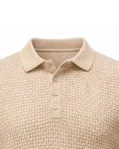 เสื้อโปโลถักลายผู้ชาย แขนยาว คอติดกระดุม สไตล์ลำลอง สำหรับฤดูหนาว สีเบจอ่อน สำหรับขายส่งจำนวนมาก - Product Image 5