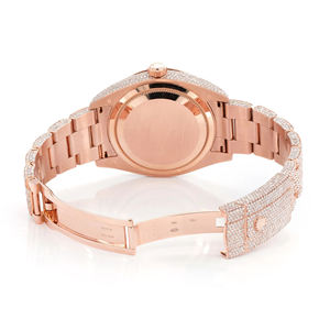 Montre à quartz ronde en acier inoxydable OEM ODM, style hip-hop, personnalisée avec diamants en moissanite, entièrement sertie, cadran en verre - Product Image 4