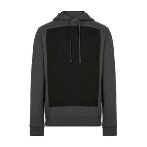 Minimalist Contrast Block Pullover <b>Men</b> Charcoal <b>Grey</b>/Black Panel Hoodies Premium Heavyweight Cotton Custom OEM Services - Product Image 6