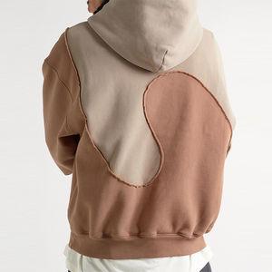 2025 nuevos hombres con LOGOTIPO personalizado de peso pesado Fleece Wave Paneled Relax Fit Oversize Brown Pullover Sudadera Jersey Basics Hoodie - Product Image 4