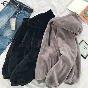 เสื้อสเวตเตอร์ขนแกะแบบผูกเชือกสำหรับผู้ชาย, เสื้อมีฮู้ดลำลองสีพื้นเสื้อโค้ทคุณภาพสูงเสื้อผ้าผู้ชายสไตล์เกาหลีแฟชั่นฤดูหนาว - Product Image 3