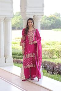 Tenue traditionnelle indienne, costume Sharara en tissu fantaisie à fleurs, avec broderie, costume Salwar Kameez avec dupatta fantaisie - Product Image 5