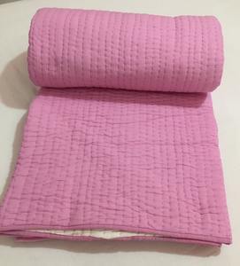 Pink Solid Kantha Hand Stitch 100% Cotton <b>Bedspread</b> Light Pink Hand Dyed Quilt Reversible Throw <b>King</b> Queen Twin - Product Image 5
