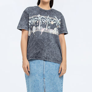 Haute qualité 250 Gsm coton Spandex été demi manches T-Shirt pour les femmes personnalisé acide de soufre lavé sérigraphie régulière - Product Image 1