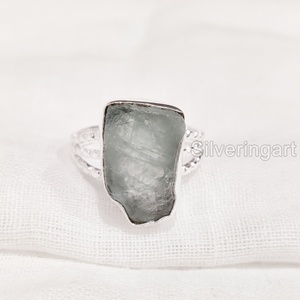 Bijoux en pierre brute Bague pour femme Aigue-marine réglable naturelle Pierre précieuse brute Mars Pierre de naissance Bande à pois Bague en argent sterling 925 - Product Image 3