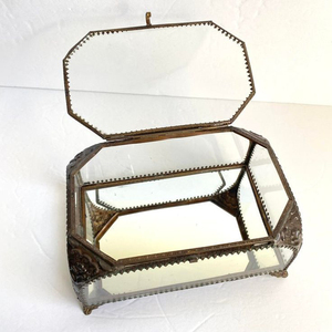 Dernière conception en laiton bordure nouveau style boîte de rangement en verre biseauté bijoux et maquillage organisé souvenir boîte en verre brun fini - Product Image 1