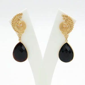 Dua Black <b>Onyx</b> Peacock <b>Earrings</b> Handmade Gold Plated Elegant Jewelry - Product Image 4