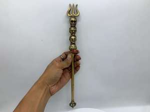 Trishul Om en laiton plaqué or poli, personnalisé, sculpture religieuse, objet décoratif spirituel Vastu, pour la maison, Pooja Mandir - Product Image 5