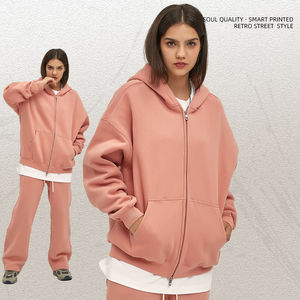 Sweats à capuche surdimensionnés luxueux pour femmes et hommes en coton ultra lourd avec un design court chic et un style zippé moderne - Product Image 4