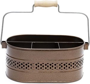 Caddy ovale en métal antique à 3 compartiments avec manche en bois au prix de gros - Product Image 5