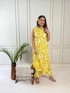 Best Printed Rayon A Line Sleeveless Cordset <b>kurti</b> Stylish Womens Casual Ethnic Wear for Home Office and Everyday Fashion - Product Image 5