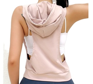 Sudadera con capucha y cremallera sin mangas para mujer personalizada XS de punto lavado de invierno informal suelta sudaderas con cordón chaquetas ligeras - Product Image 3