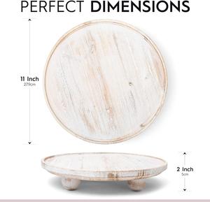 Elevador de bandeja de madera redonda blanca | Soporte de pedestal de granja de madera para decoración y exhibición | Soporte de pastel de círculo rústico con pies blanqueados - Product Image 4