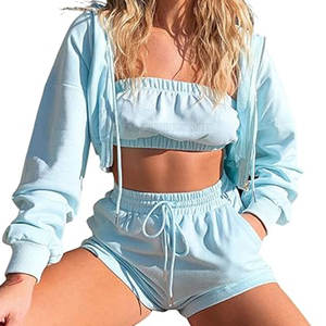 <b>Women's</b> XL Casual Sports Workout Hoodie Long <b>Shorts</b> Set Top Selling Knitting Fabric Free Private Label Summer Plus Size Options - Product Image 6