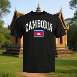 T-shirt promozionale con grafica della bandiera del Cambogia, T-shirt con bandiera del Cambogia proveniente dal Cambogia - Product Image 3