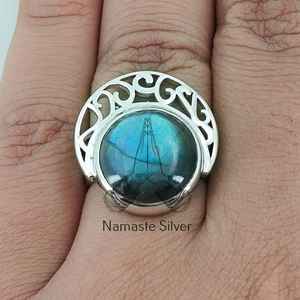 Handmade 925 Sterling <b>Silver</b> Boho Style Labradorite <b>Ring</b> Natural Gemstone <b>Statement</b> Promise Jewelry Fine Fashion Gift for Her - Product Image 3
