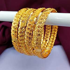 Bracelets indiens de style Dubaï plaqués or à motif de feuilles, ensemble de bracelets de mariage pour mariée, bijoux de mode indiens pour femmes - Product Image 3