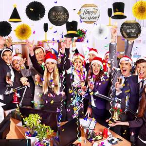 2026 Feliz Año Nuevo, farolillos de papel colgantes blancos y dorados negros, abanicos de papel, sombrero de copa de vino, juego de bolas de panal, recuerdo de fiesta - Product Image 4