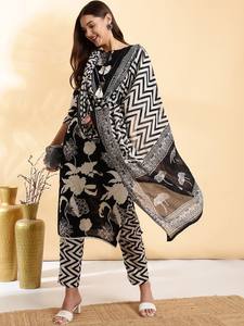 <b>Floral</b> Printed Regular Pure Cotton Straight Kurta with <b>Trousers</b> & Dupatta For Women Bulk product Customized Women Clothing - Product Image 2