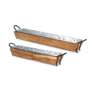 Plateau de service en bois et en métal avec poignée en forme de rectangle pour la maison et l'hôtel - Product Image 1