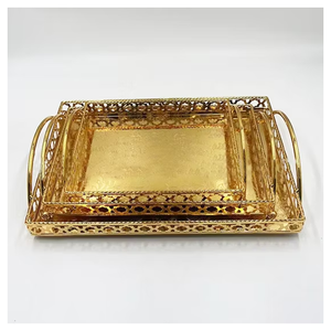 Bandeja de Servicio de Metal Plateada y Dorada, Diseño Moderno, Duradera, para Celebraciones de Ramadán y Bodas, Ecológica, Hecha a Mano, Decoración Elegante - Product Image 3