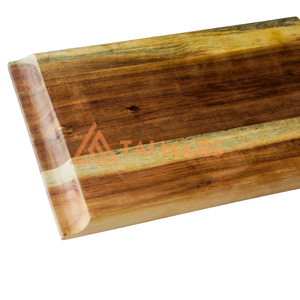 Plateau de service en bois d'acacia écologique Assiette rectangulaire solide avec gravure à motif végétal pour desserts et collations - Product Image 4