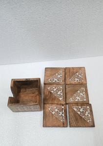 Dessous de verre en bois carré de style classique fabriqué à la main couleur bois naturel quatre qualité robuste pour la maison hôtel ou cadeau - Product Image 4