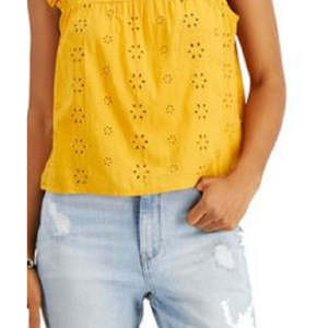 Top Corto Giallo da Donna Tommy Hilfiger con Scollo Rotondo, Traspirante, in Tessuto con Volant, Lavorazione a Occhiello e Laccio, Schiena con Apertura a Goccia, Senza Maniche, Taglia XL - Product Image 3