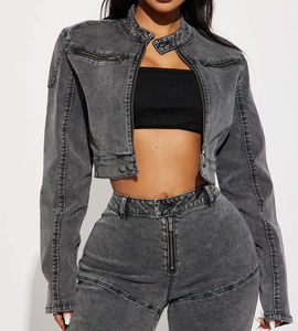 Abrigos de mezclilla de manga larga con agujeros para mujer, Tops Vintage de primavera y otoño 2025, Chaquetas vaqueras cortas para mujer - Product Image 1