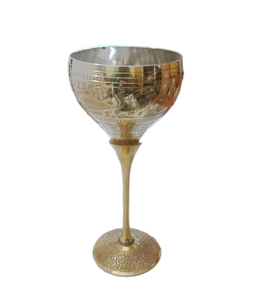 Copa de vino de latón puro 100% hecha a mano, cáliz de Metal único de calidad Premium para Moscow Mules Bidri Nakkashi Work - Product Image 1