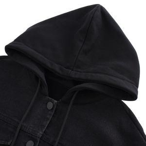 Vente de gros Veste camionneur à capuche en jean noir personnalisé surdimensionné pour femmes - Product Image 4