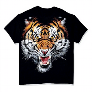 <b>Men's</b> Black Tiger Print T-Shirt Short Sleeve O-Neck Casual <b>Animal</b> Pattern Digital Printed Regular Fit Cotton Jersey - Product Image 1